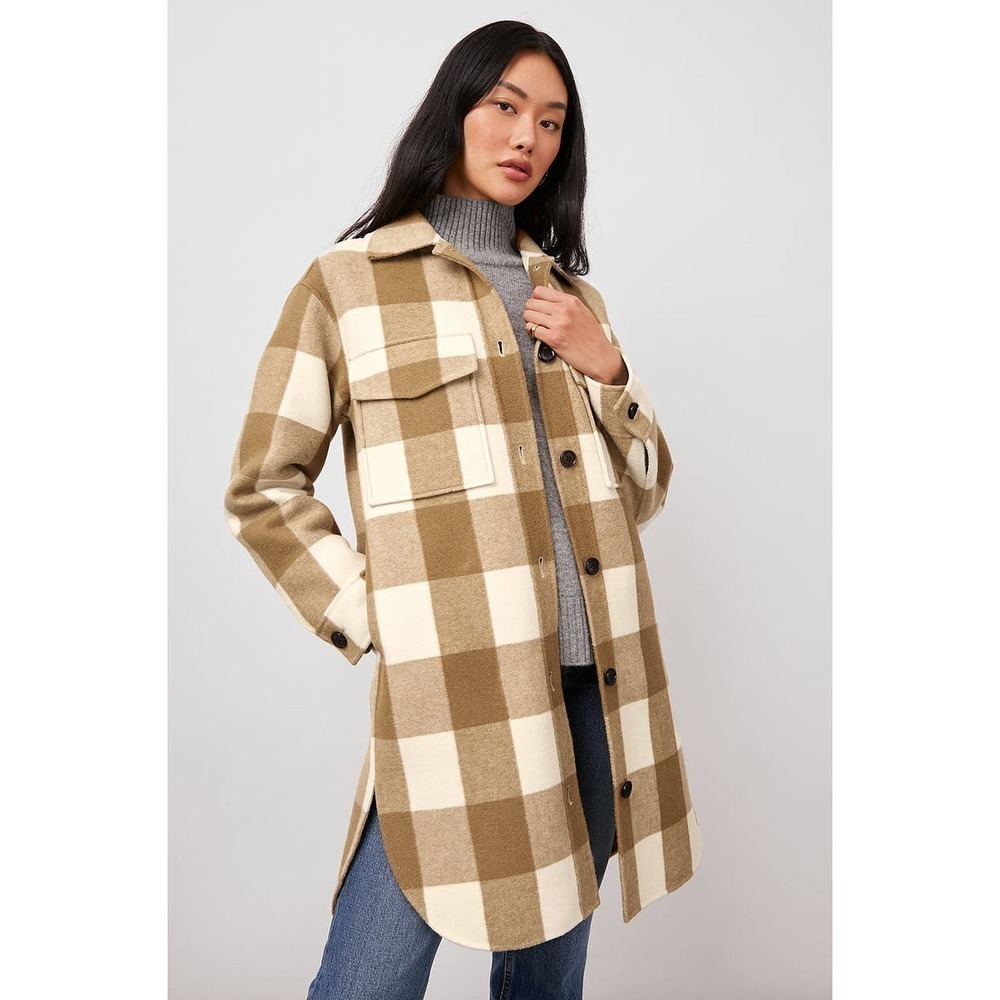Rails Jaro Coat Ivory Camel Buffalo Check Wool Blend Size L NWT